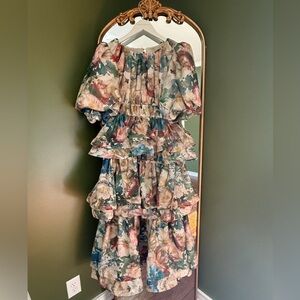 Elegant Floral Maxi Dress with Ruffle Details